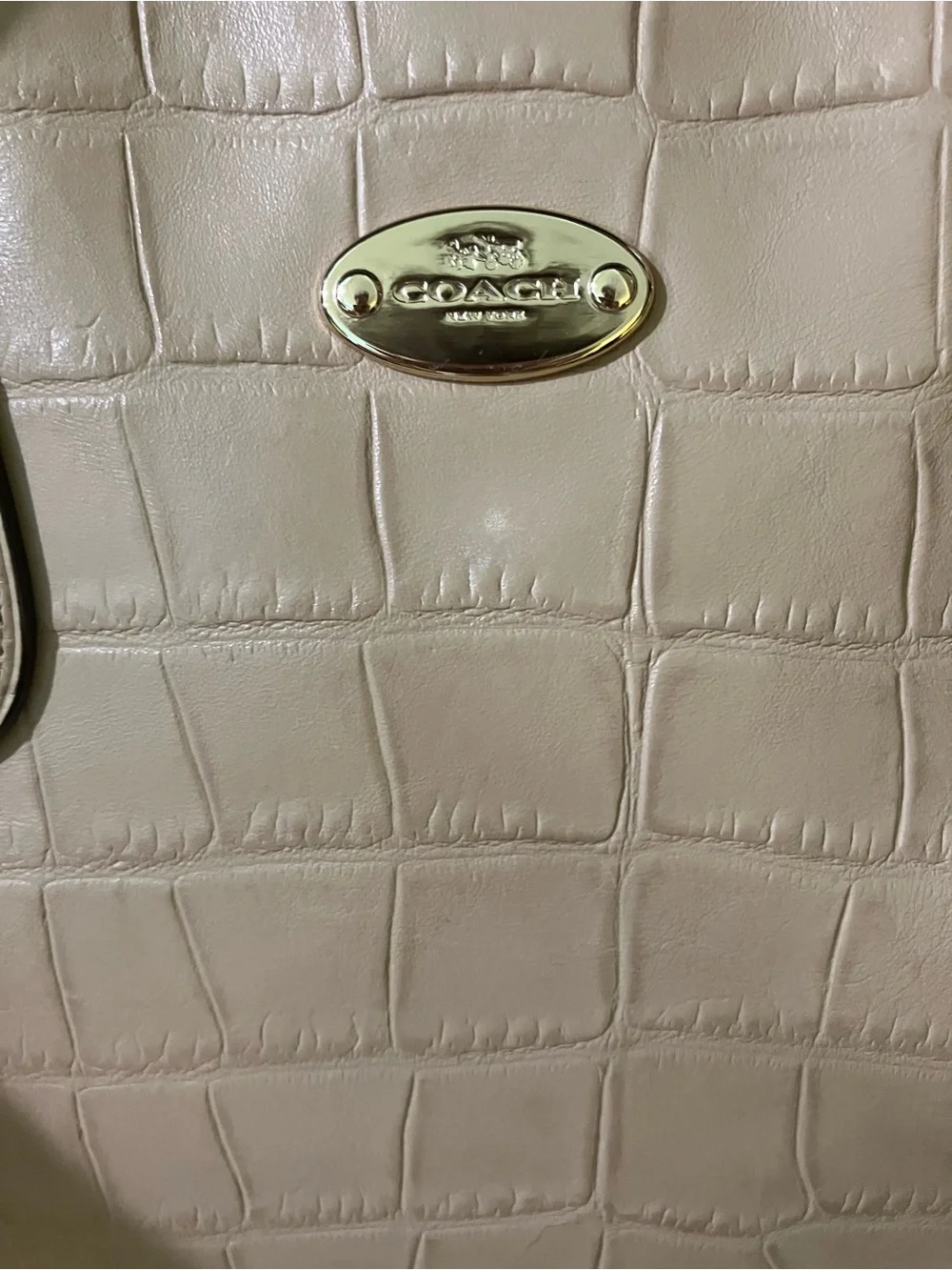 Coach Beige Croc-Embossed Dome Satchel